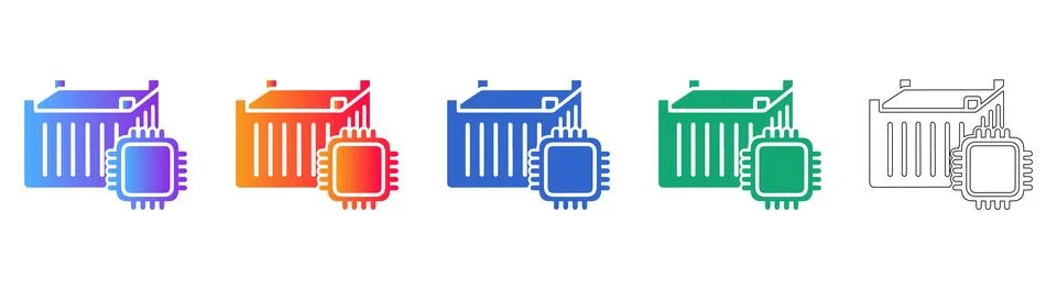 Data Center Processor Optimization Icons Stock Illustration