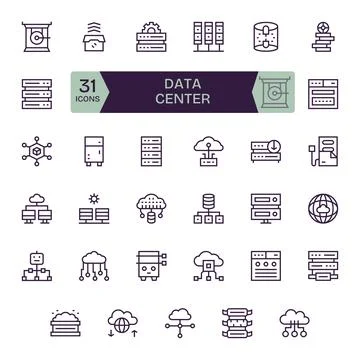 Data Center Professional Vector Set with 35 Regular Line Detail Enhanced 25.. Stock Illustration