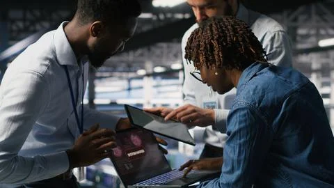 Data center programmer panicking after receiving critical error popup Stock Photos