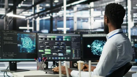Data center programmer uses machine learning node tree tool to identify issues Stock Footage 309112109