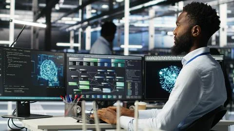 Data center programmer uses machine learning node tree tool to identify issues Stock Photos