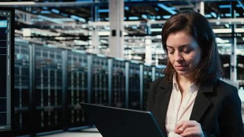 Data center programmer using augmented reality tech to conduct security audit Stock-Footage 329325592