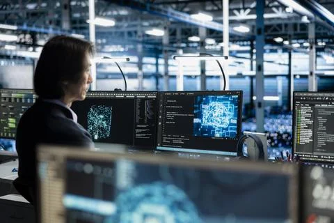 Data center programmer working on databases supporting AI driven applications Stock Photos