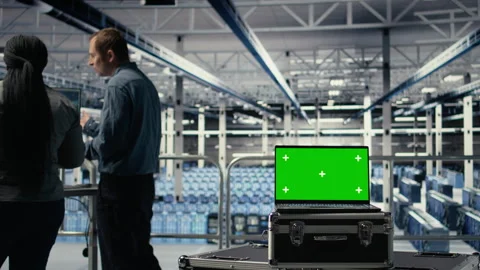 Data center programmers deploy deep learning software using green screen laptop Stock Footage 314683634