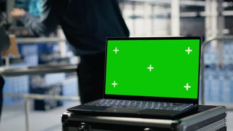 Data center programmers deploy deep learning software using green screen laptop Stock Footage 314803108