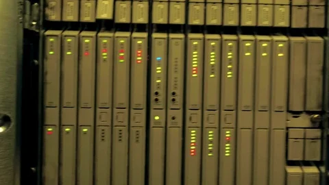Data center racks. Communication server with leds on. Stock Footage 101896284