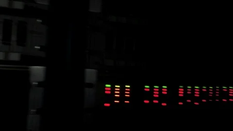 Data center racks. Communication server with leds on. Panning view Stock Footage 101896397