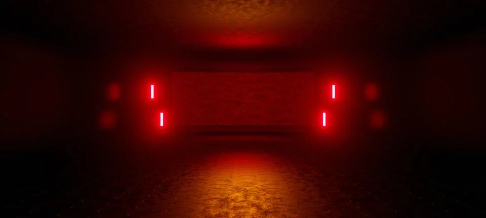 Data center red lights alert futuristic background 3D Illustration 스톡 일러스트