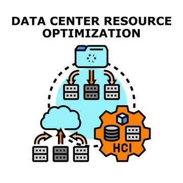Data center resource optimization managing cloud and server infrastructure Stock Illustration