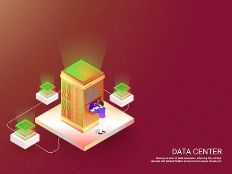 Data Center responsive web template design with isometric illustration of w.. イラスト素材