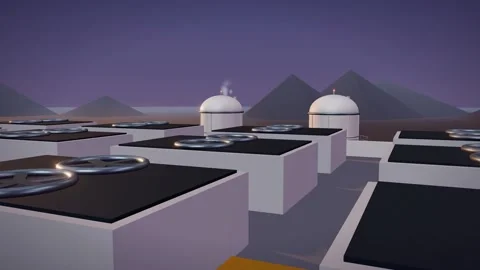 Data Center Rooftop Chiller Array With Reactor Modules Beyond Vídeo Stock 343820923
