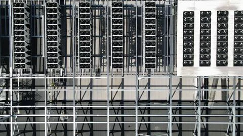 Data center rooftop with server cooling systems and construction Stock Photos