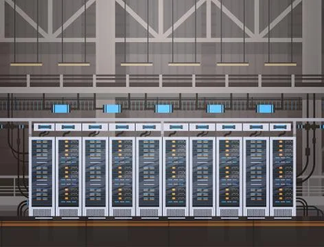 Data Center Room Hosting Server Computer Information Database Synchronize Stock Illustration