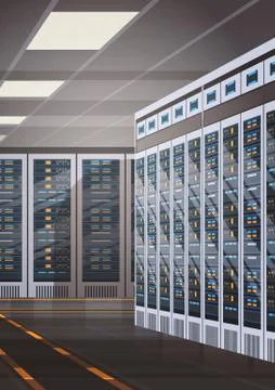 Data Center Room Hosting Server Computer Information Database Synchronize Stock Illustration