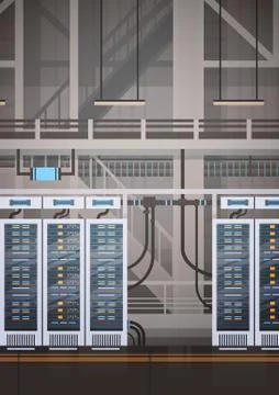 Data Center Room Hosting Server Computer Information Database Synchronize Stock Illustration