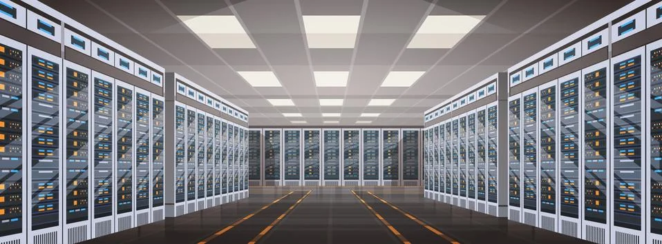 Data Center Room Hosting Server Computer Information Database Synchronize Stock Illustration
