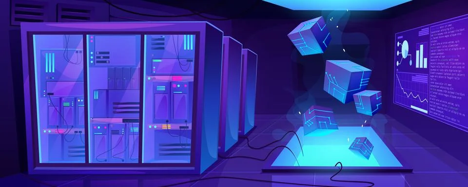 Data center room interior with server equipment イラスト素材