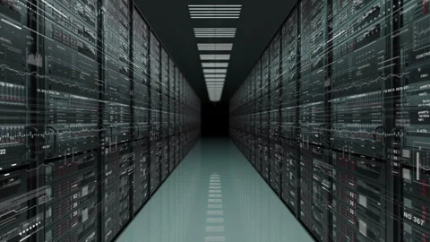 Data Center with Sci Fi HUD elements.Server Racks.Network and data servers. Data Stock Footage 250020644