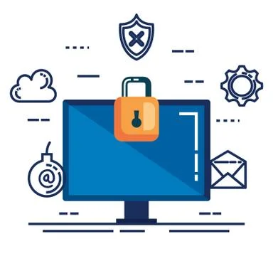 Data center security with desktop Stock Illustration