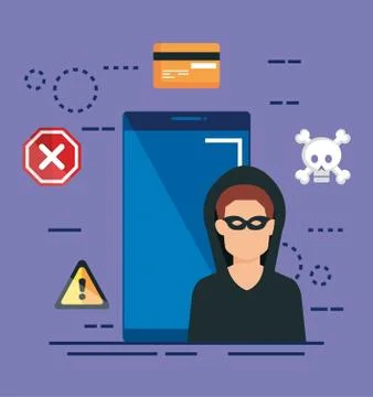 Data center security with hacker Stock Illustration