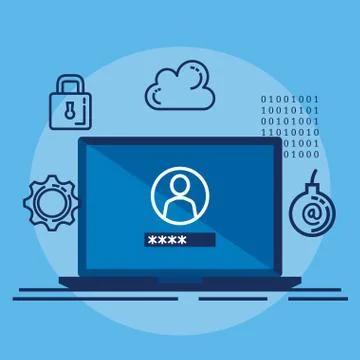 Data center security with laptop Stock Illustration