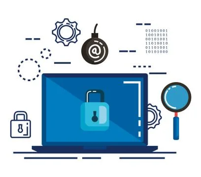 Data center security with laptop 스톡 일러스트