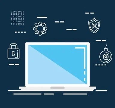Data center security with laptop 스톡 일러스트