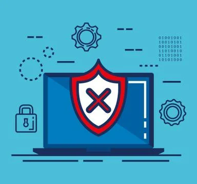 Data center security with laptop Stock Illustration