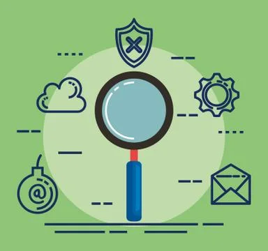 Data center security with magnifying glass Stock Illustration