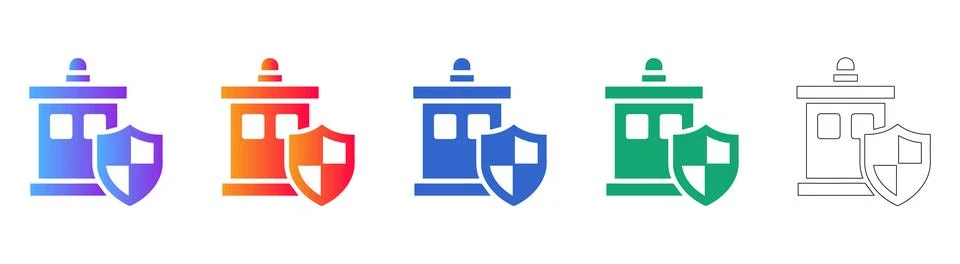 Data Center Security Shield Icons Stock Illustration