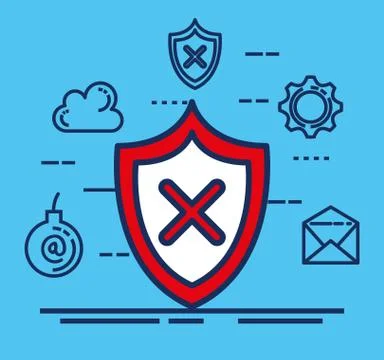 Data center security with shield Illustrazione stock