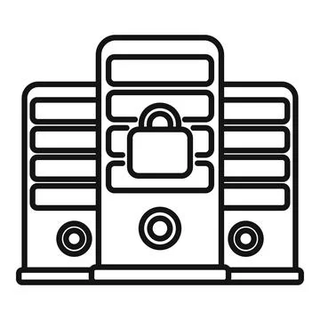 Data center security system protecting servers with padlock icon Stock Illustration