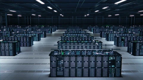 Data Center Server 3D Racks Big Data Room Stock Footage 162924794