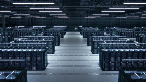 Data Center Server 3D Racks Big Data Room Stock Footage 162925070