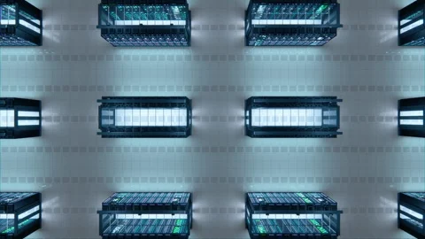Data Center Server 3D Racks Big Data Room Stock Footage 162932062