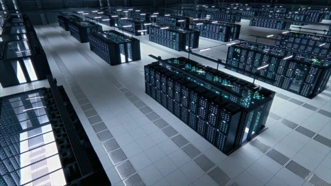 Data Center Server 3D Racks Big Data Room Stock Footage 162932174