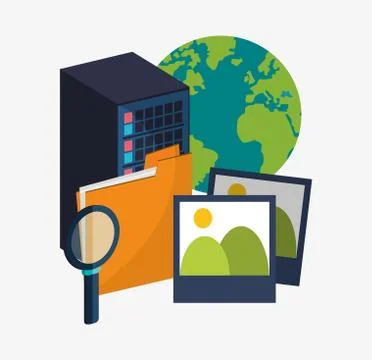 Data center server folder picture search virtual Stock Illustration
