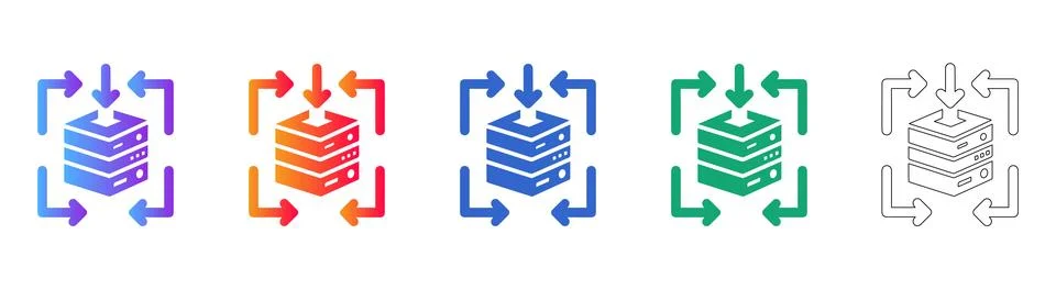 Data Center Server Import Icons Set 库存插图