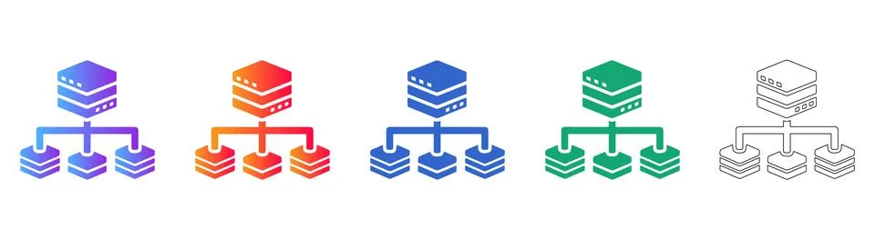 Data Center Server Infrastructure Icons Set Stock Illustration