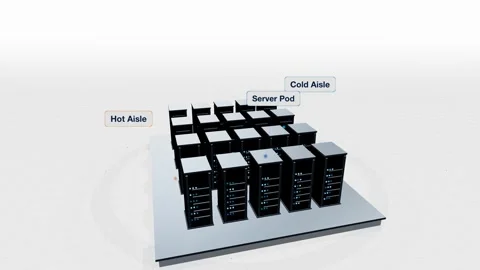 Data center server pod isometric orbit animation Stock Footage 339334844