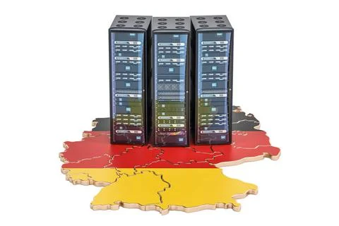 Data Center Server Rack in Deutschland Konzept, 3D Rendering Data Center s... Stock Photos