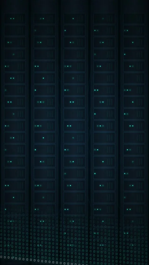 Data Center Server Rack with Glowing Digital Indicators Stock Footage 346197673
