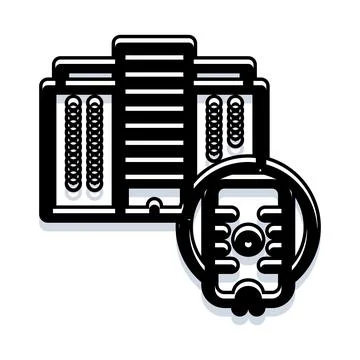 Data center server rack icon with monitoring Stock Illustration
