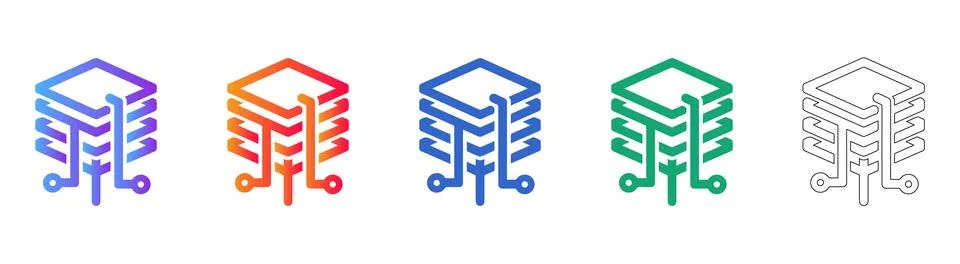 Data Center Server Rack Icons Set Stock Illustration
