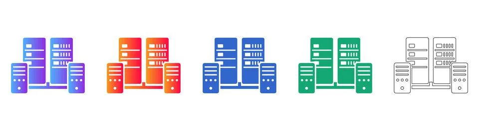 Data Center Server Rack Icons in Gradient and Outline Styles Stock Illustration
