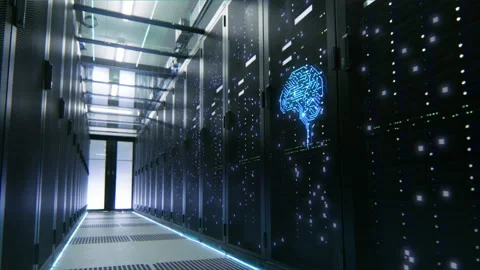 Data Center Server Racks Activating with Animated Neural Network AI Brain Signs 스톡 동영상 133253928