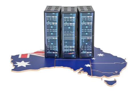 Data Center server racks in Australia concept, 3D rendering Stock Photos