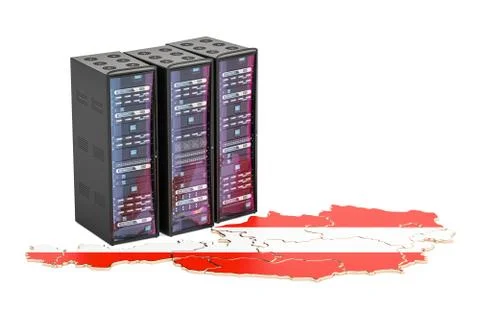 Data Center server racks in Austria concept,  3D rendering 스톡 일러스트
