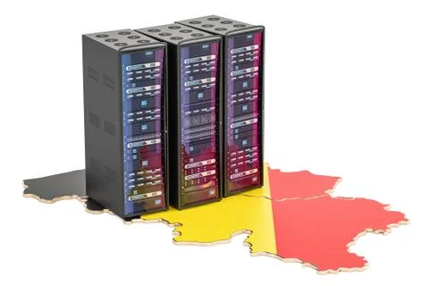 Data Center server racks in Belgium concept,  3D rendering Stock Illustration