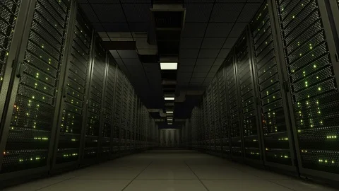 Data center server racks blinking LED lights Stock Footage 89522827